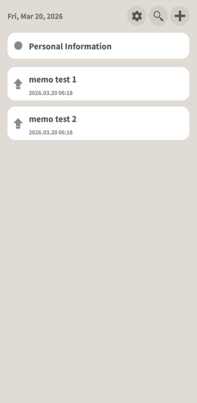 AllMemo memo list screen with a private memo and two notes