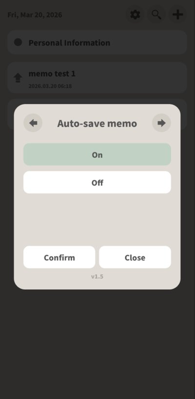 AllMemo settings popup for the auto-save option