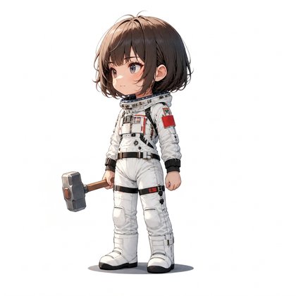 Toast race character in a white space suit holding a hammer
