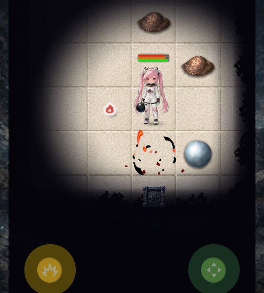 Gameplay: the character breaking an obstacle with a bomb